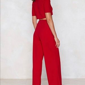 Red crop top and pants set